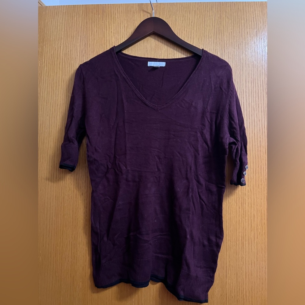 NY & Co Burgundy sweater with button accents
